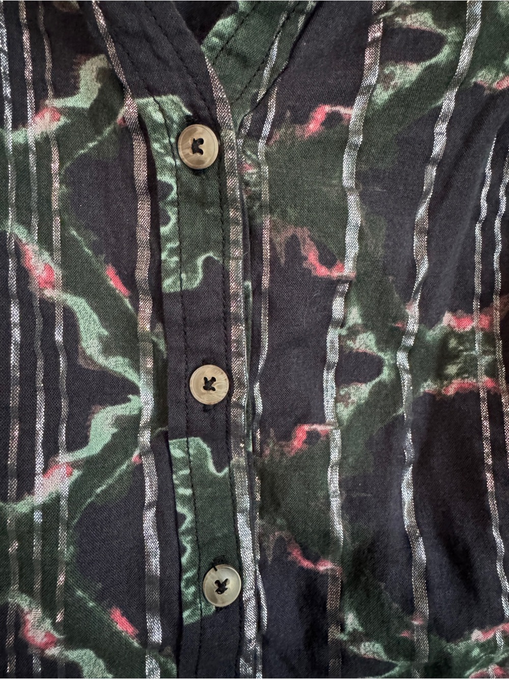 Pilcro Anthropologie Silver Metallic Sleeveless Blouse with Green & Pink Pattern - Picture 5 of 8